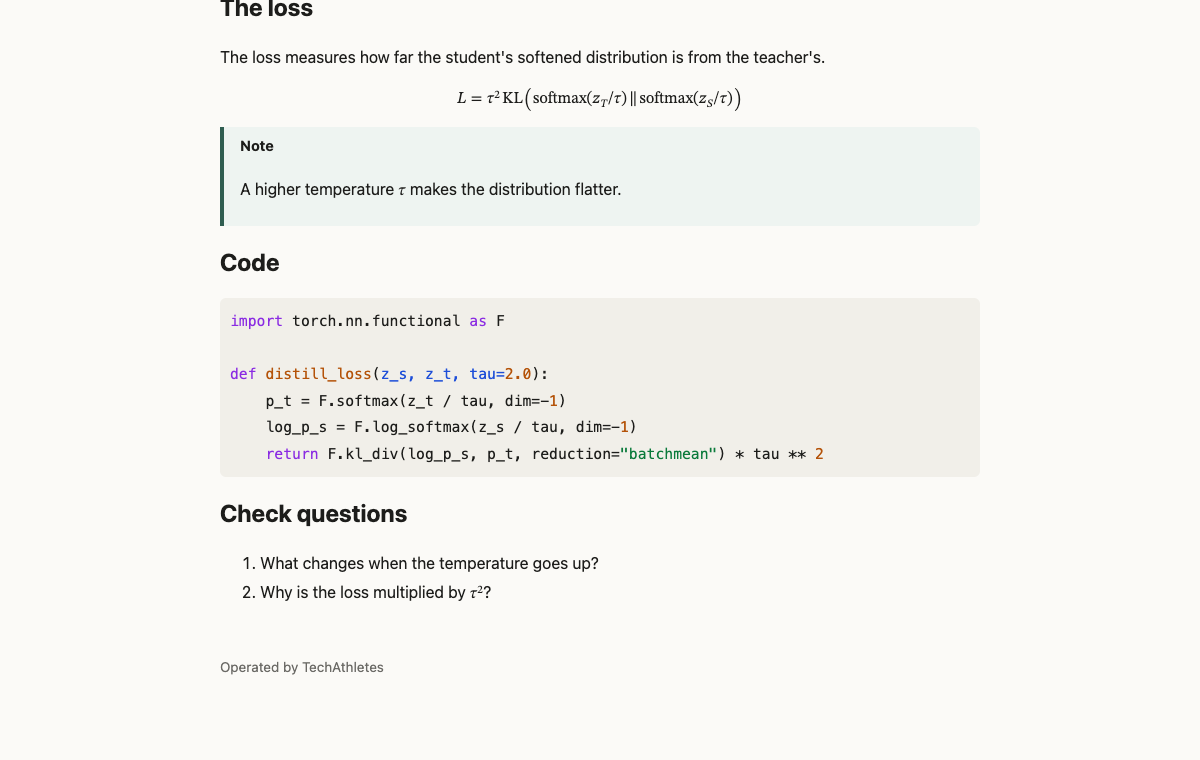 A published page: highlighted code and check questions